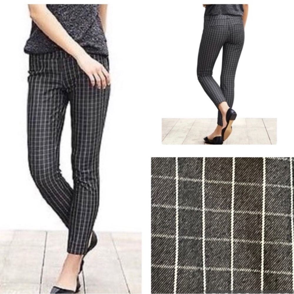 Banana Republic gray white sloan windowpane plaid check ankle pants Sz 12 NWOT